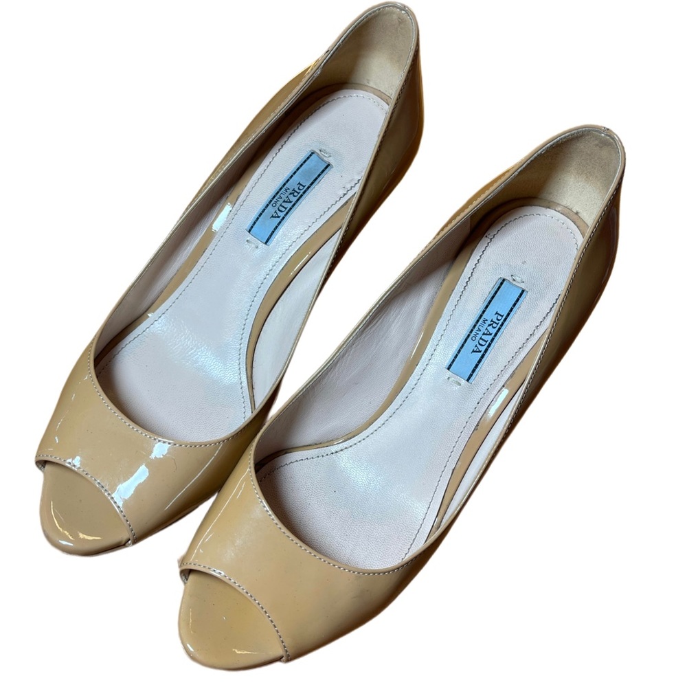 Auth Nude Beige Prada Peep Toe Heels - Picture 8 of 8